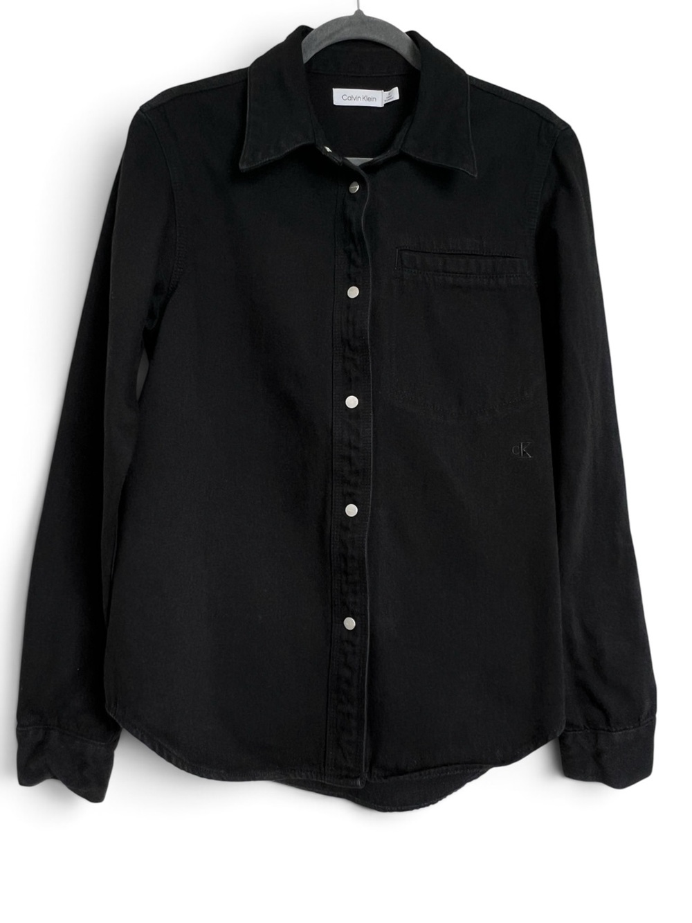 Calvin Klein Women’s 100% Cotton Black Snap-Front Denim Shirt, Size M (CLO-083)